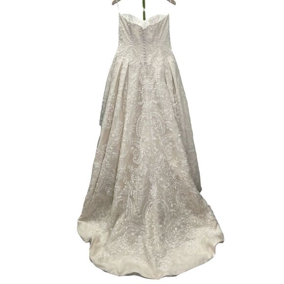 Oleg Cassini Beaded Lace Tulle Strapless Wedding Gown Formal Size 10 - Picture 5 of 11